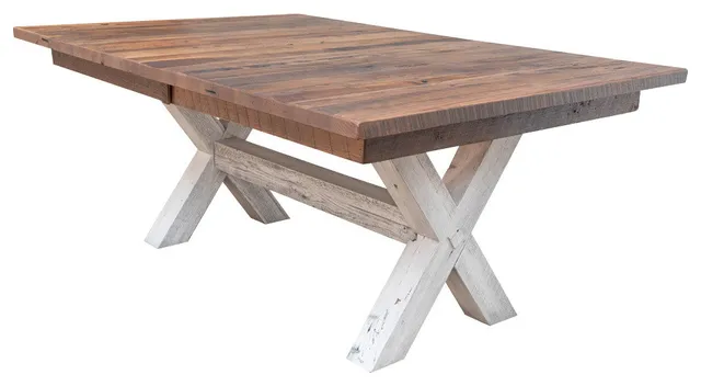 Foster Farmhouse Dining Table, Barnwood, Natural, 48x108, 2 Middle Leaves