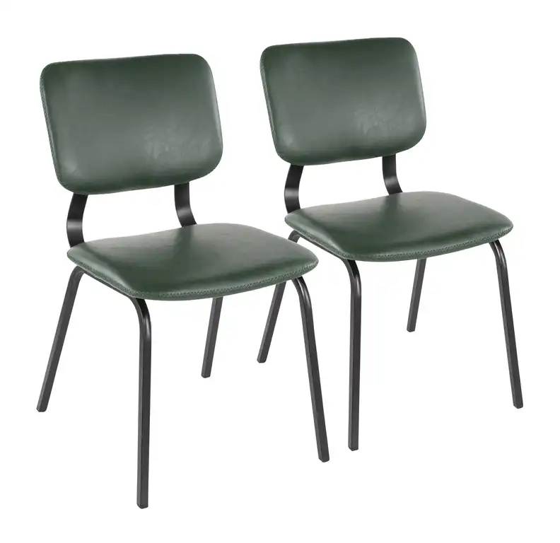 Foundry Chair in Green Faux Leather with Green Zig Zag Stitching-Set of 2