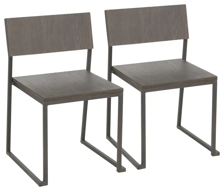 Fuji Chair, Antique Metal and Espresso Wood-Pressed Grain Bamboo-Set of 2