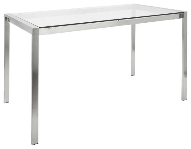 Fuji Contemporary Dining Table, Stainless Steel With Clear Glass Top