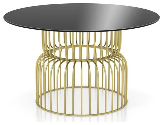 Furniture of America Trila Glass Top Round Dining Table in Gold