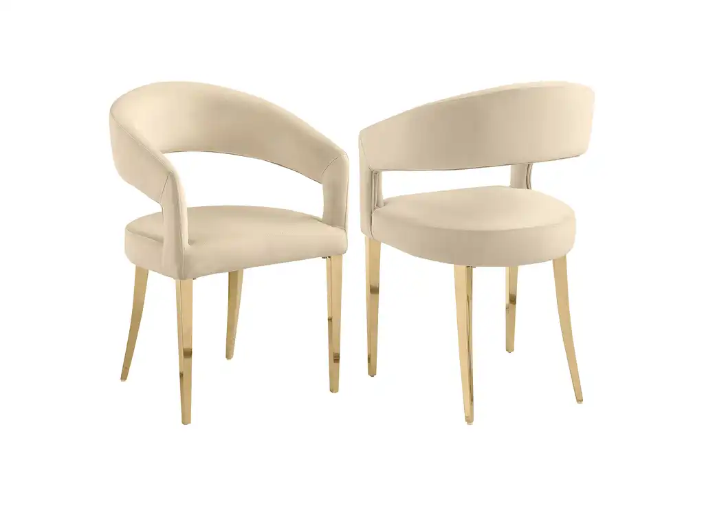 Galiano Velvet Upholstered Dining Arm Chair Beige, Set of 2