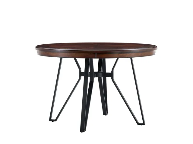 GDF Studio Mid-Century Modern Round Dining Table with Metal Legs, Brown