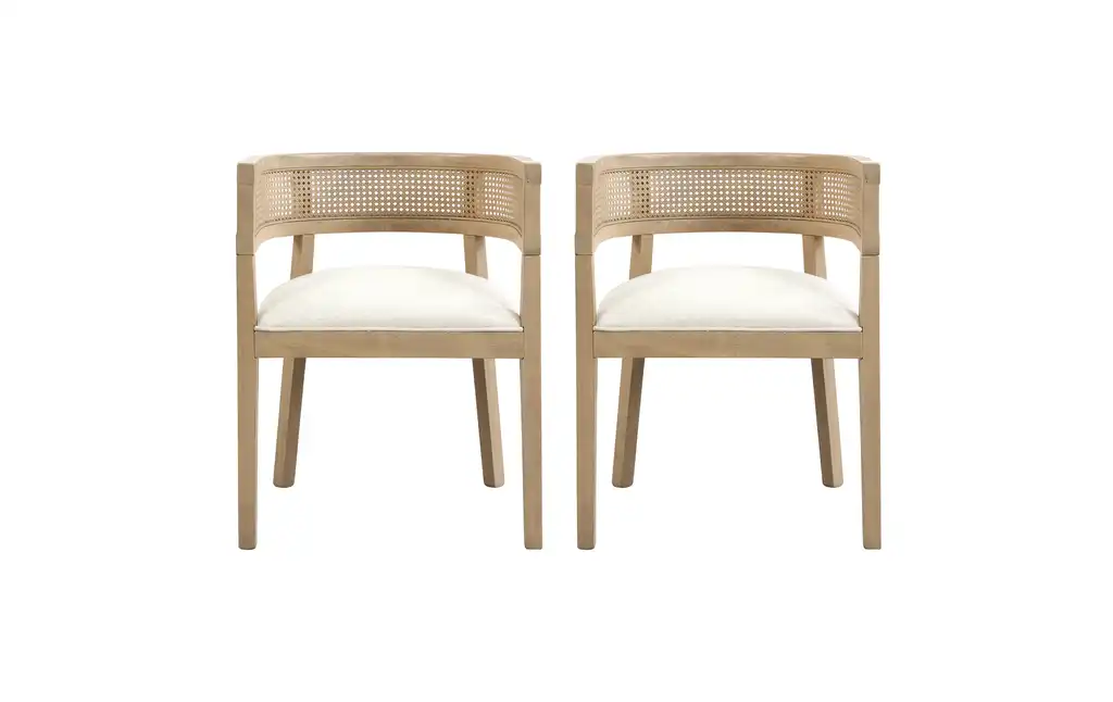 GDF Studio Rubberwood Dining Chair with Rattan Backrest, Set of 2, Beige/Light Ash