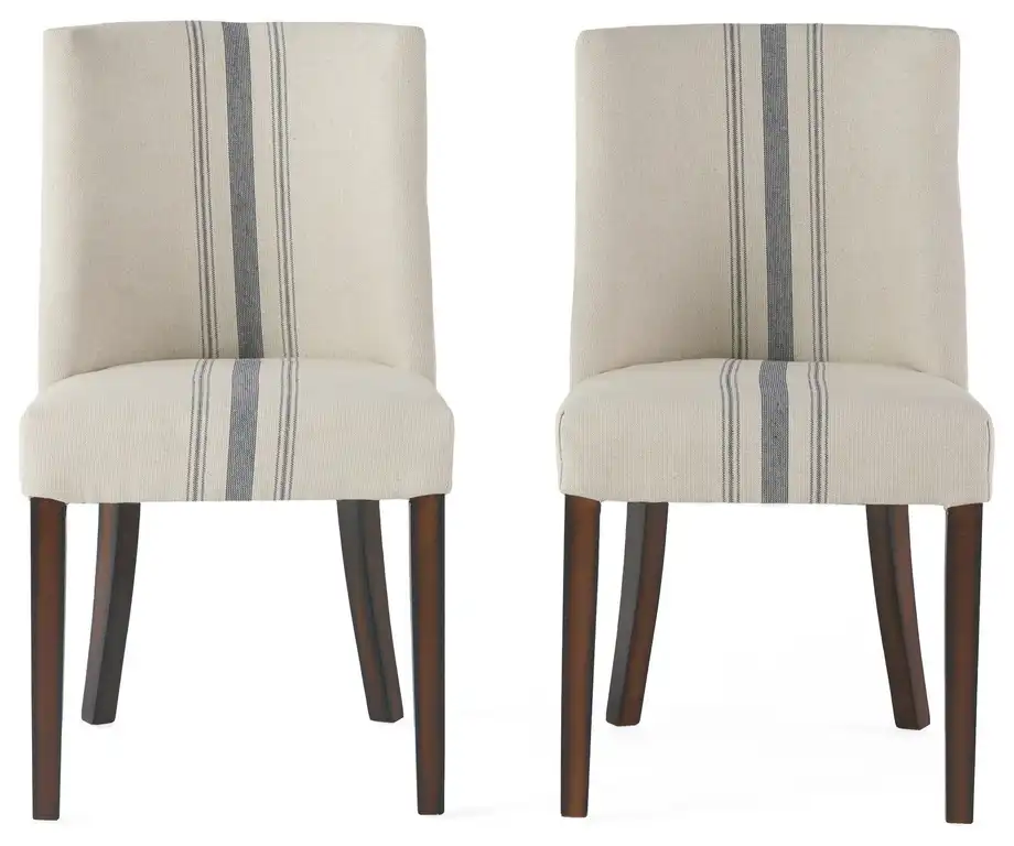GDF Studio Rydel Fabric Dining Chairs, Set of 2, Blue Stripe
