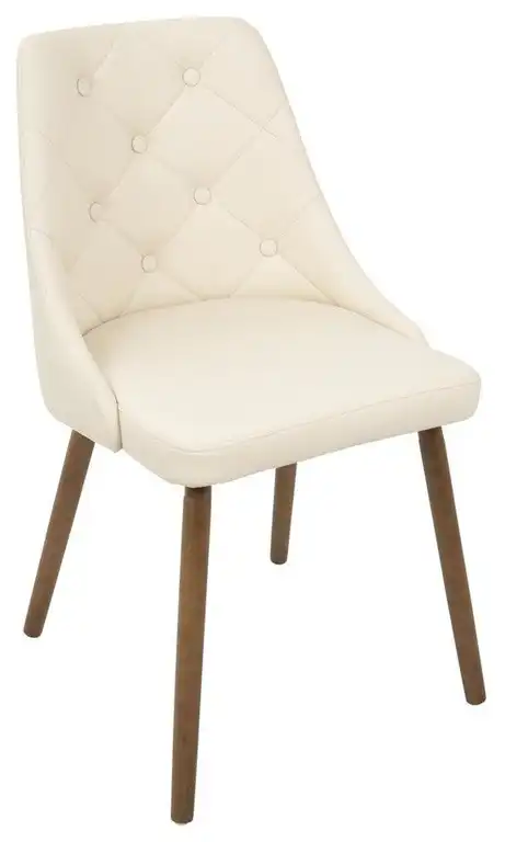 Giovanni Mid-Century Modern Dining Chair In Walnut And Cream Quilted Pu