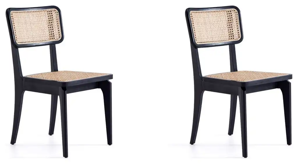 Giverny Dining Chair, Black and Natural Cane Set of 2