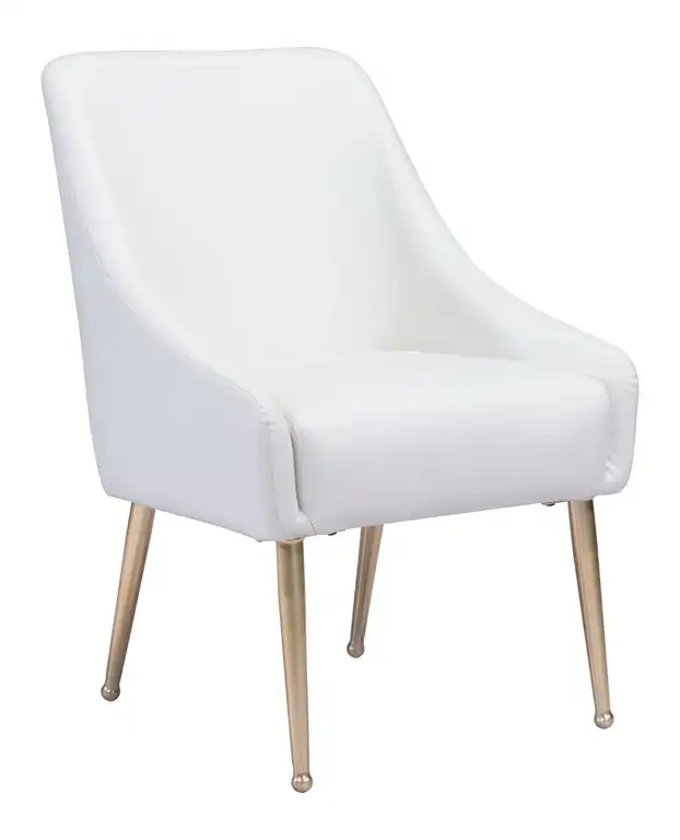 Gold and White Faux Leather Comfy Armchair