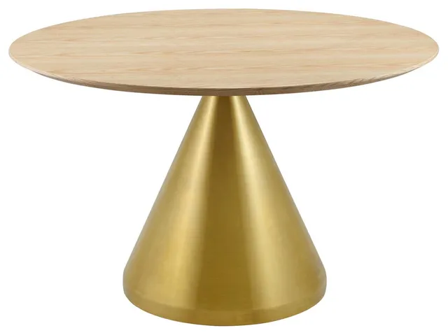 Gold Cone Dining Table, Glam Luxe 47" Round Wood Top Kitchen Table, Natural