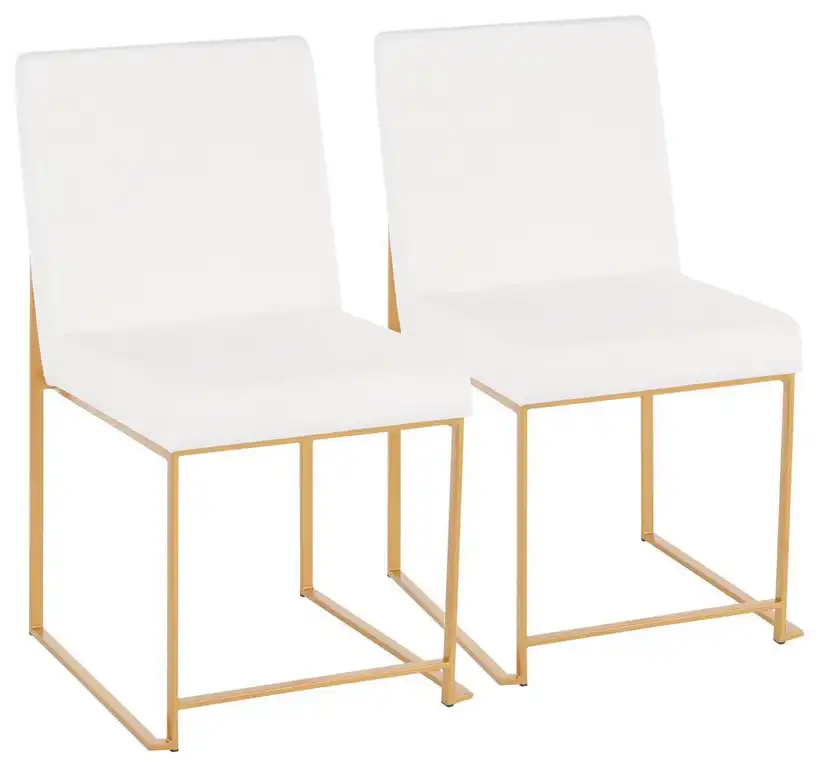 Gold Metal, White Velvet High Back Fuji Dining Chair - Set of 2