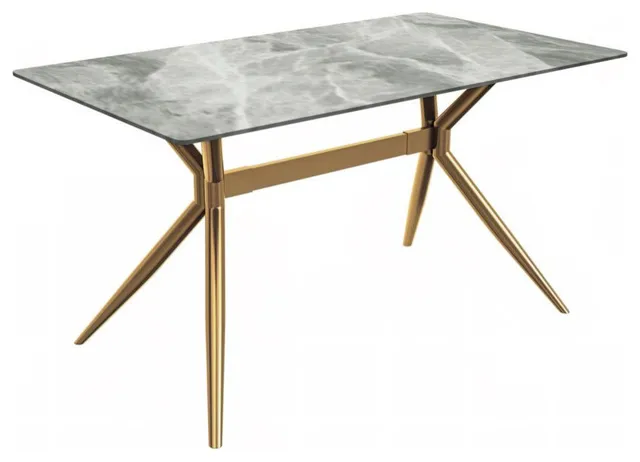 Gold Stainless Steel Dining Table 55 With Light Grey Sintered Stone Top