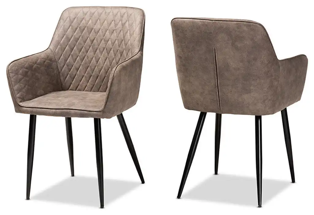 Gray and Brown Imitation Leather Upholstered 2-Piece Metal Dining Chair Set