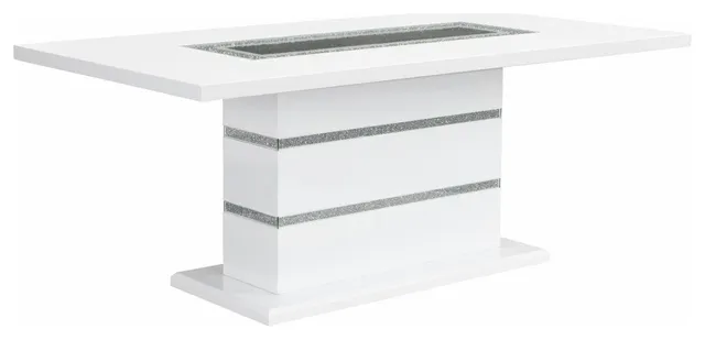 Gray and White Rectangular Dining Table with Glass Top and Acrylic Detail