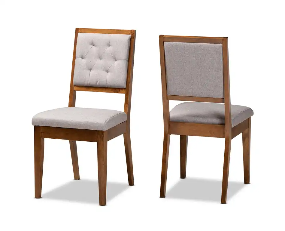 Gray Fabric Upholstered And Walnut Brown Finished Wood Dining Chairs, Set of 2