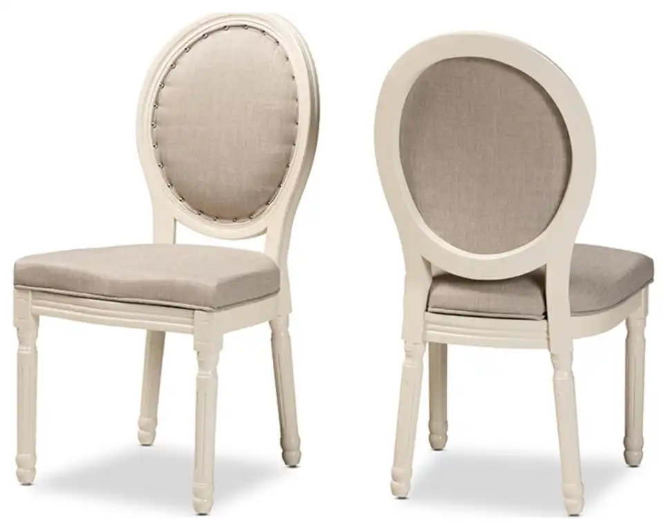 Gray Fabric Upholstered and White Finished Wood Dining Chairs, Set of 2