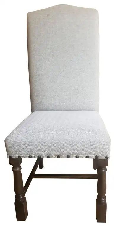 Gray Herringbone and Walnut Wood Dining Chair