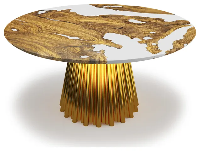 Grazia Olive Round Dining Table, Gold Base, 2 Seater