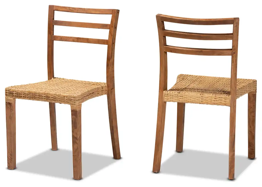 Griffith 2-Piece Dining Chair Set, Walnut Finished Wood & Natural Rattan