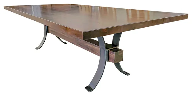 Hamilton Modern Walnut Dining Table, Steel Timber Base, 42"x96"