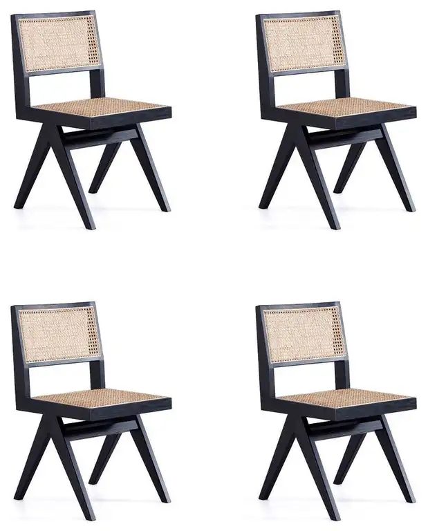 Hamlet Dining Chair, Black and Natural Cane Set of 4