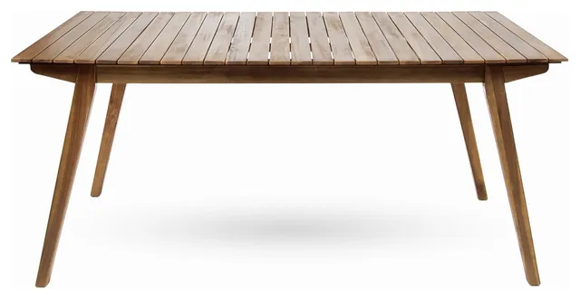 Handcrafted Acacia Wood Dining Table with Angled Legs and Teak Finish