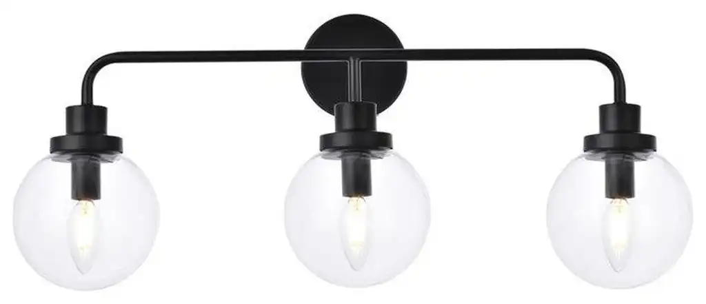 Hanson 3 lights bath sconce in black with clear shade