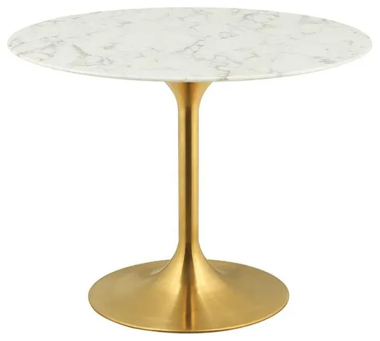 Hawthorne Collections 40" Round Faux Marble Top Pedestal Dining Table in Gold