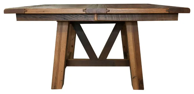 Hawthorne Reclaimed Barnwood Square Table, Provincial, 54x54, 2  Leaves