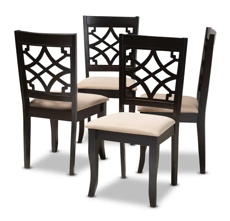 Helena Sand Fabric Upholstered Espresso Brown Wood Dining Chair Set of 4