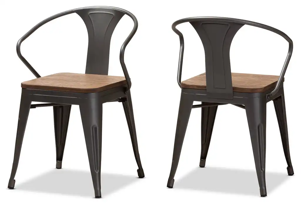 Henri Rustic Industrial Style Bamboo and Steel Stackable Side Chair Set of 2