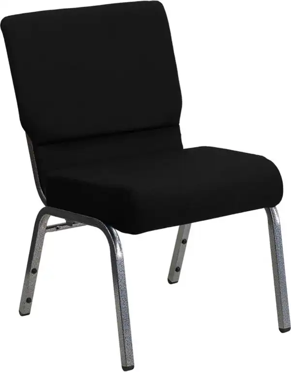 Hercules Series 21''W Stacking Chair, Black Fabric/Silver Vein Frame
