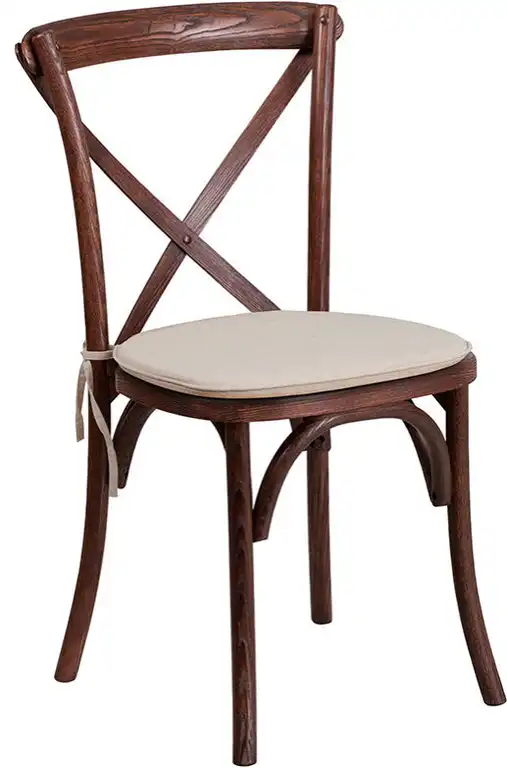HERCULES Series Stackable Mahogany Wood Cross Back Chair with Cushion