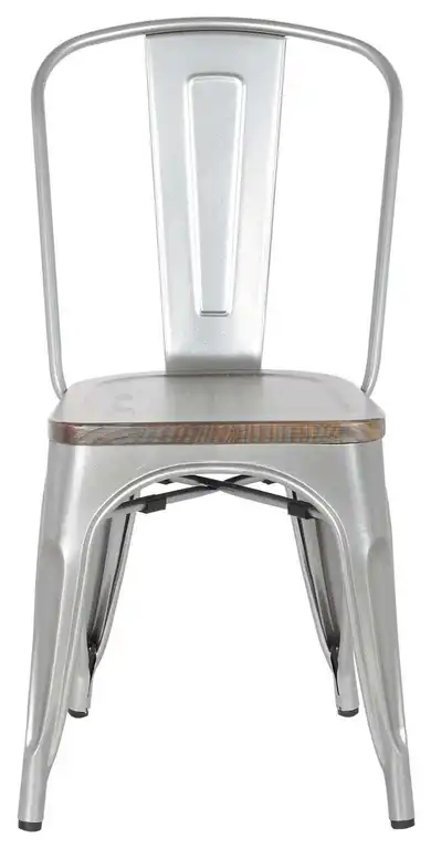 Highland Commercial Metal Dining Chair, Wooden Seat, Silver Pearl, Set of 4