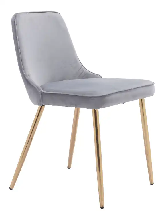 HomeRoots 19.7" x 24.2" x 33.5" Gray, Velvet, Steel, Dining Chair