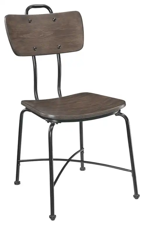 HomeRoots 21" X 18" X 37" Walnut Wood and Black Metal Base Side Chair Set of 2