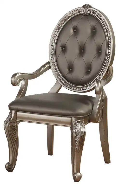 HomeRoots 24" X 24" X 42" 2Pc PU Leather and Antique Champagne Arm Chair