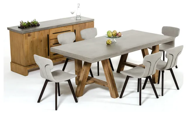HomeRoots 30" Concrete and Solid Acacia Wood Dining Table