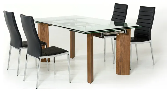 HomeRoots 30" Glass Wood and Aluminum Extendable Dining Table
