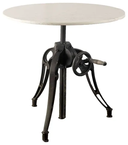 HomeRoots 30" Round White Marble Top With Black Metal Base Dining Table