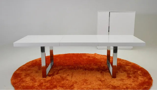 HomeRoots 30" White MDF Extendable Dining Table With Stainless Steel Legs