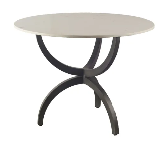 HomeRoots 40" Round White Marble Top With Black Metal Base Dining Table