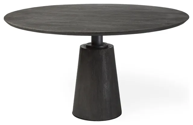 HomeRoots 54" Brown Solid Wood Top With Brown Metal and Wood Base Dining Table