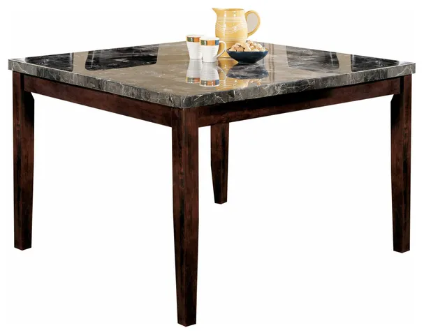 HomeRoots 54" X 54" X 36" Black Marble Walnut Wood Counter Height Table
