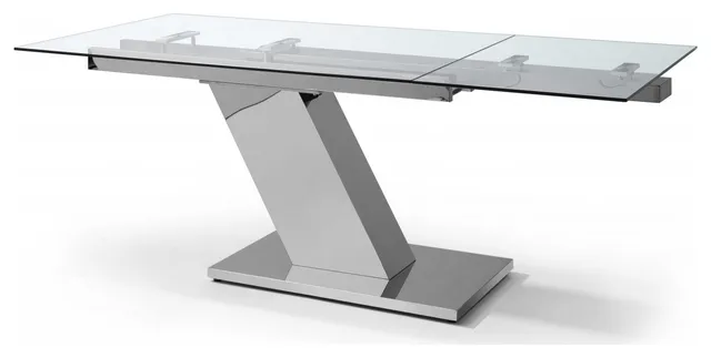 HomeRoots 55" X 35" X 30" Clear Glass Aluminum Extendable Dining Table