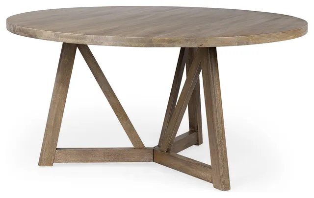 HomeRoots 60" Round Brown Solid Wood Top and Base Dining Table