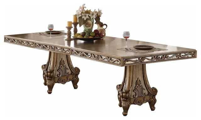 HomeRoots 78-114" X 44" X 30" Antique Gold Dining Table