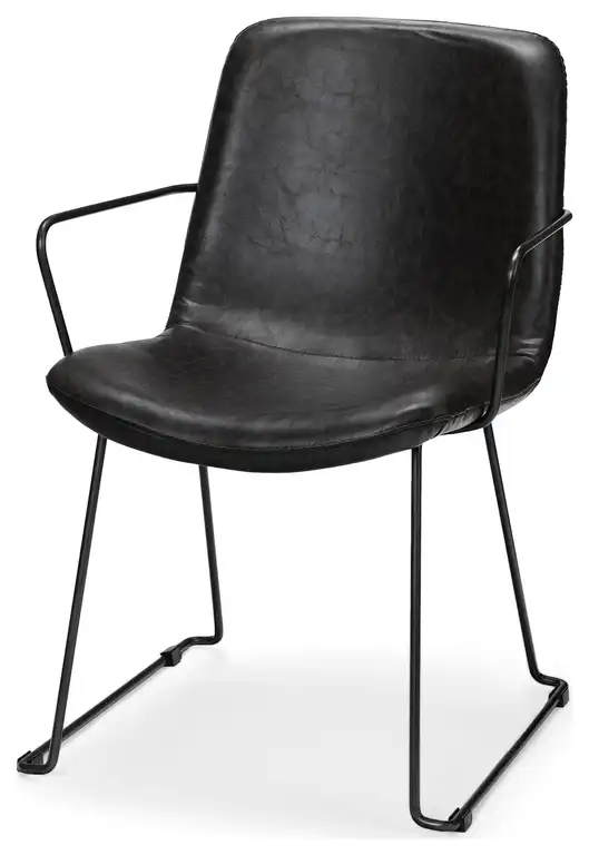 HomeRoots Black Faux Leather With Seat Black Iron Frame Dining Chair