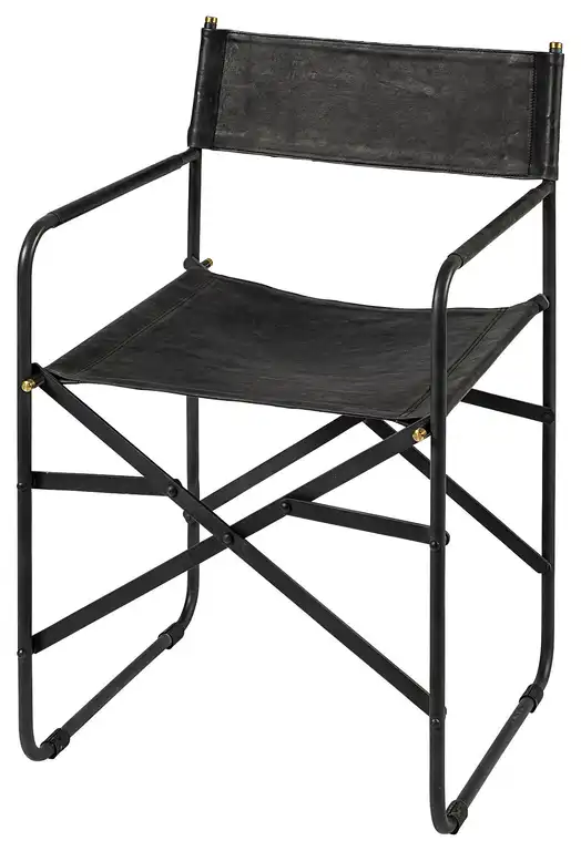 HomeRoots Black Leather With Black Iron Frame Dining Chair