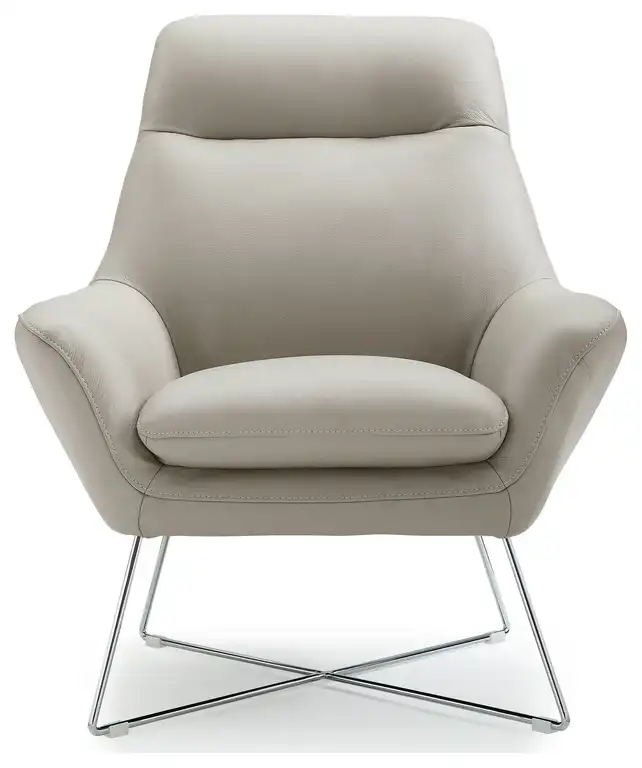 HomeRoots Chair Light Gray Top Grain Italian Leather Stainless Steel Legs.