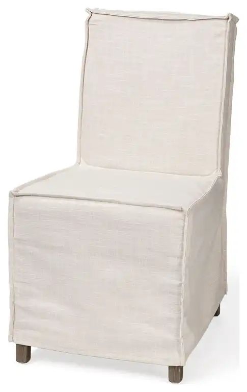 HomeRoots Cream Fabric Slip Cover With Brown Wooden Base Dining Chair